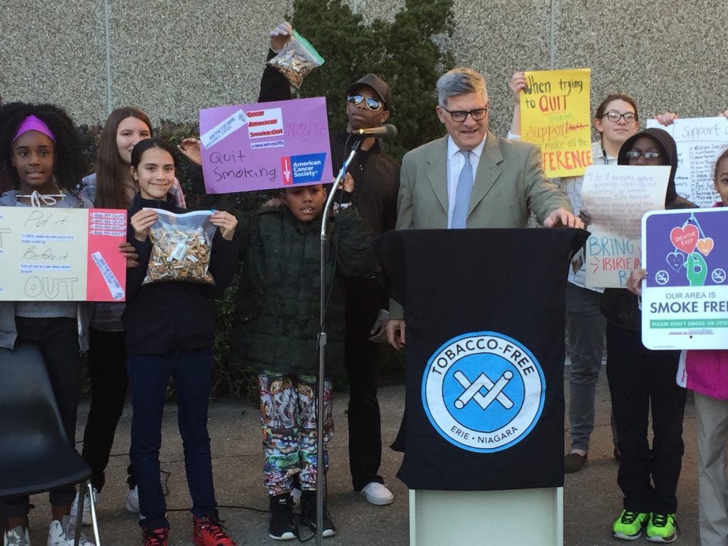 Tobacco-Free WNY diretor, Anthony Billoni, addresses our Great AMerican Smokeout supporters.
